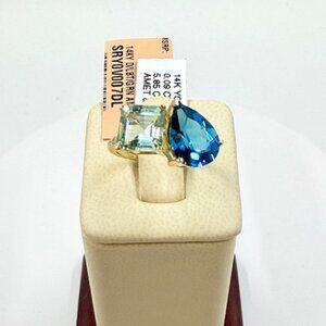 New Effy Blue Topaz, Green Amethyst & Diamond ring in 14k